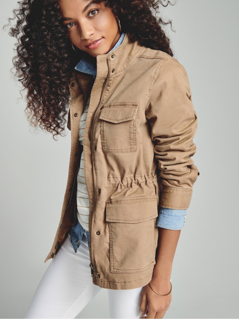 Old Navy Tan Utility Field Jacket with Drawstring Waist